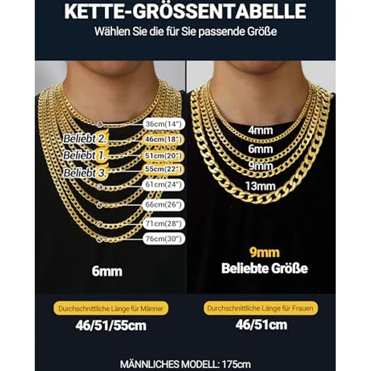 PROSTEEL Kubanische Panzerkette Herren, 55CM lang, 9MM breit, aus robustem 316L Edelstahl, goldfarben – Bild 2