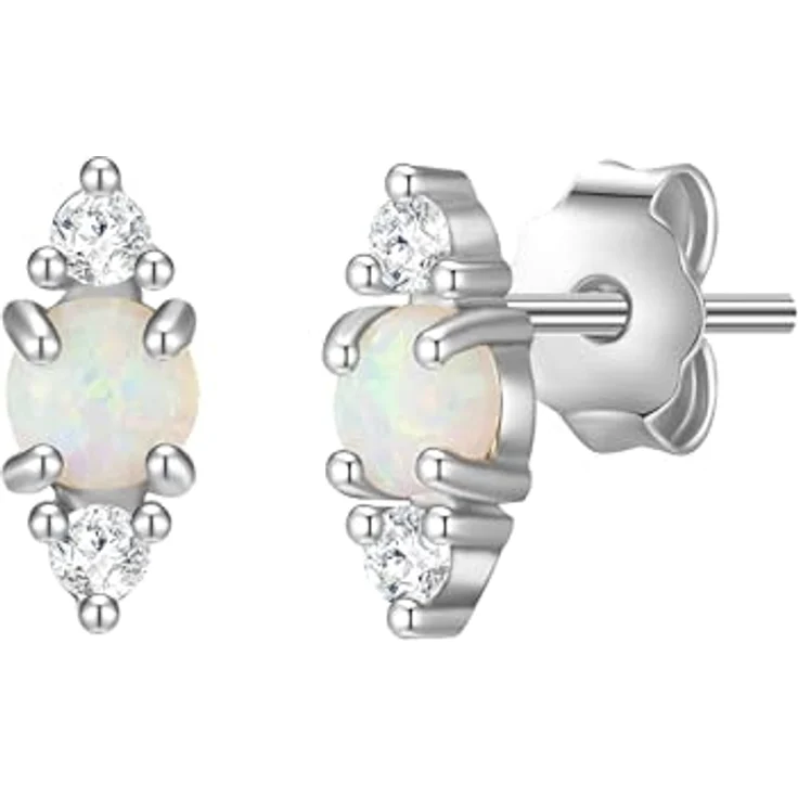 Glanzstücke München Damen Ohrstecker 925/- Sterling Silber rhodiniert mit Zirkonia und weißem Opal (synth.), Raute-Design, ca. 7 mm Höhe – Bild 1