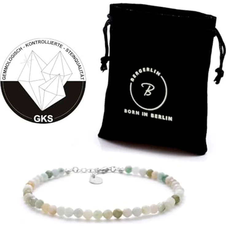 BERGERLIN Jade Fußkette hell grün, facettiertes Myanmar Jade Fußkettchen mit 925 Sterling Silberverschluss, Größe M-L – Bild 3