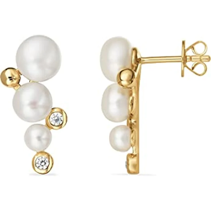 CHRIST Damen-Ohrstecker 925er Silber mit Süßwasserperle, 1 cm Länge, elegantes Design – Bild 2