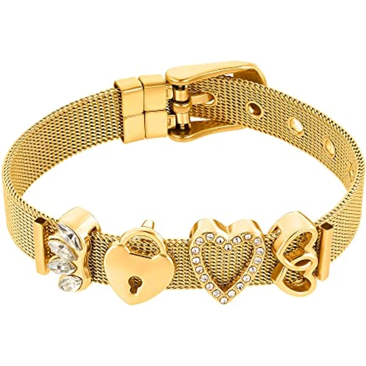 Heideman Damen Armband Mesh aus goldfarbenem Edelstahl, verstellbar mit Charms und Zirkonia Stein in Weiß, Geschenkbox enthalten – Bild 1