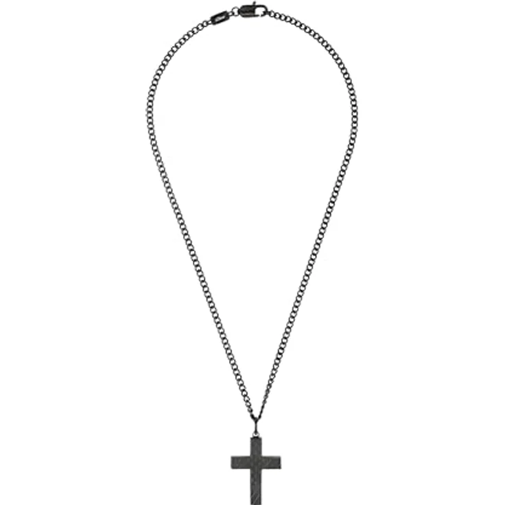 s.Oliver Herren-Halskette mit Kreuzanhänger, Edelstahl anthrazit, IP Schwarz, Panzer-Gliederung, inkl. Geschenkbox, 50 cm – Bild 5