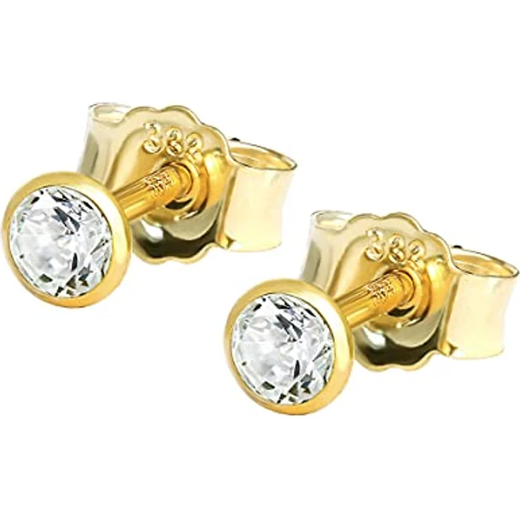 NKlaus Ohrstecker Gold 333, 8 Karat, Zirkonia Weiß, 3 mm, 2 Stück, leicht und komfortabel, elegantes Design – Bild 1