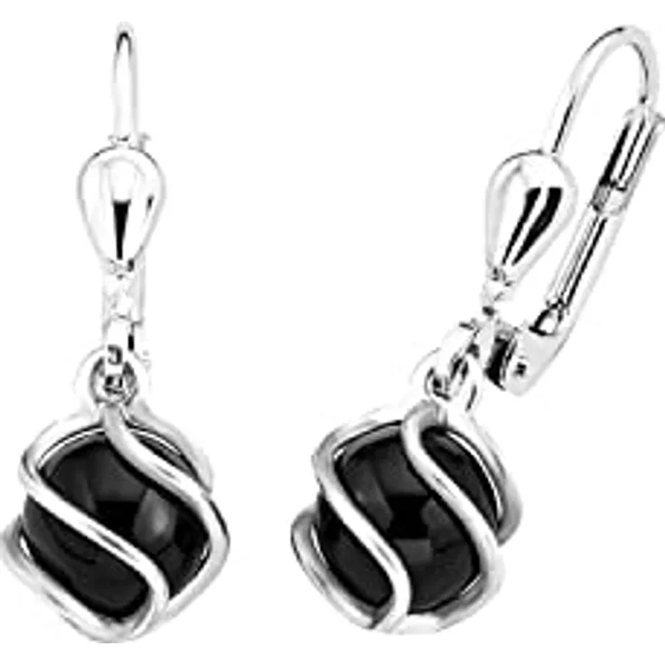 Amor Ohrhänger 925 Sterling Silber Damen Ohrschmuck, mit Onyx-Steinen, 2,2 cm, in Geschenkbox, 2017170