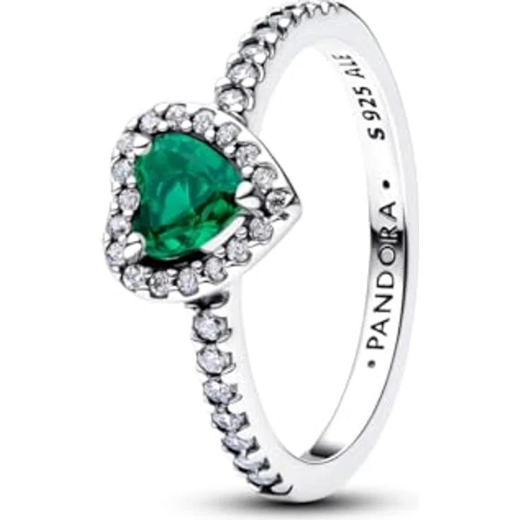 PANDORA Silber-Ring für Damen Erhabenes Herz mit Zirkonia, Royales Grün, Ringgröße 58/18,5 – Bild 2