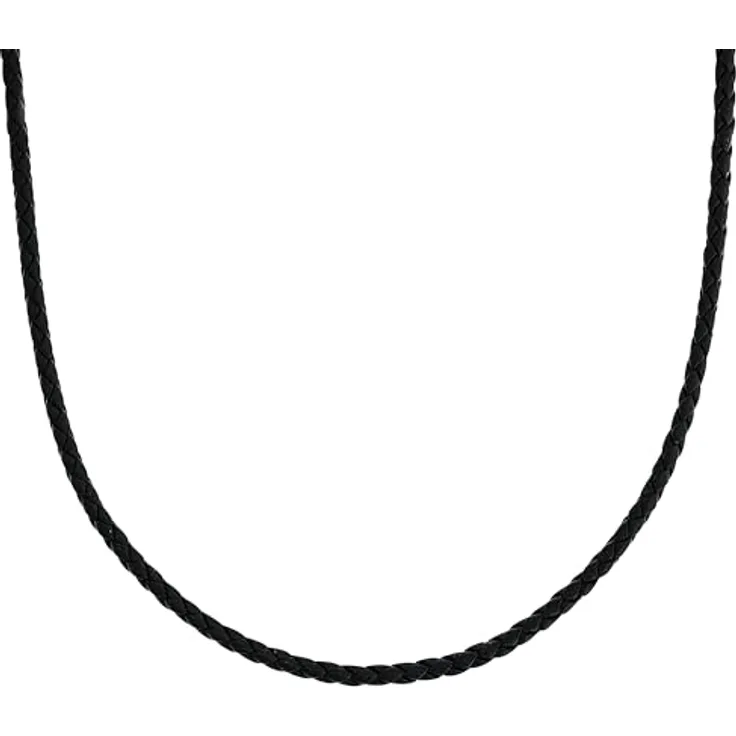 Amor Halskette Unisex Edelstahl Leder, 50 cm, Schwarz mit Karabinerverschluss, in Schmuck Geschenk Box, 2024329