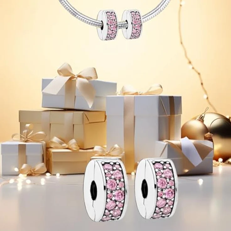 Anduonie Charms Stopper, Gold Charms Anhänger aus Silber 925, rot Charme Anhänger, kompatibel mit europäischen Armbändern, 2 Stück (Rosa) – Bild 4