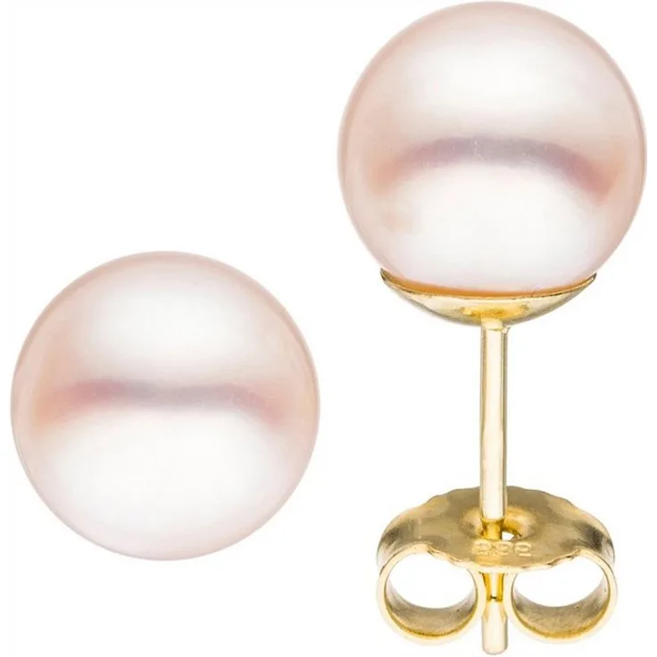 JOBO Ohrstecker, 585 Gelbgold mit 2 Akoya-Zuchtperlen, Durchmesser 8,5 mm