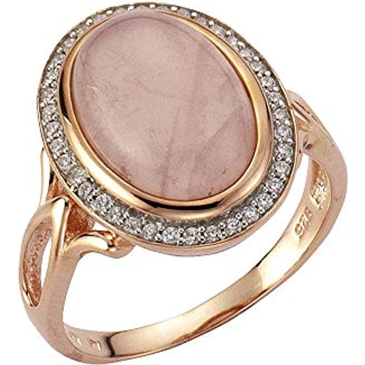 Zeeme Gemstones Damen Ring 925/- Sterling Silber, Cocktail-Ring mit echtem roten Rosenquarz und Zirkonia, rhodiniert – Bild 1