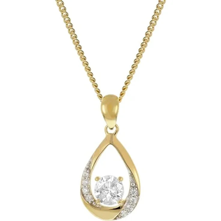 trendor Damen Gold Anhänger 333 mit Zirkonia, tropfenförmig an vergoldeter Silberkette 45 cm, elegantes Schmuckstück mit funkelnder Verzierung