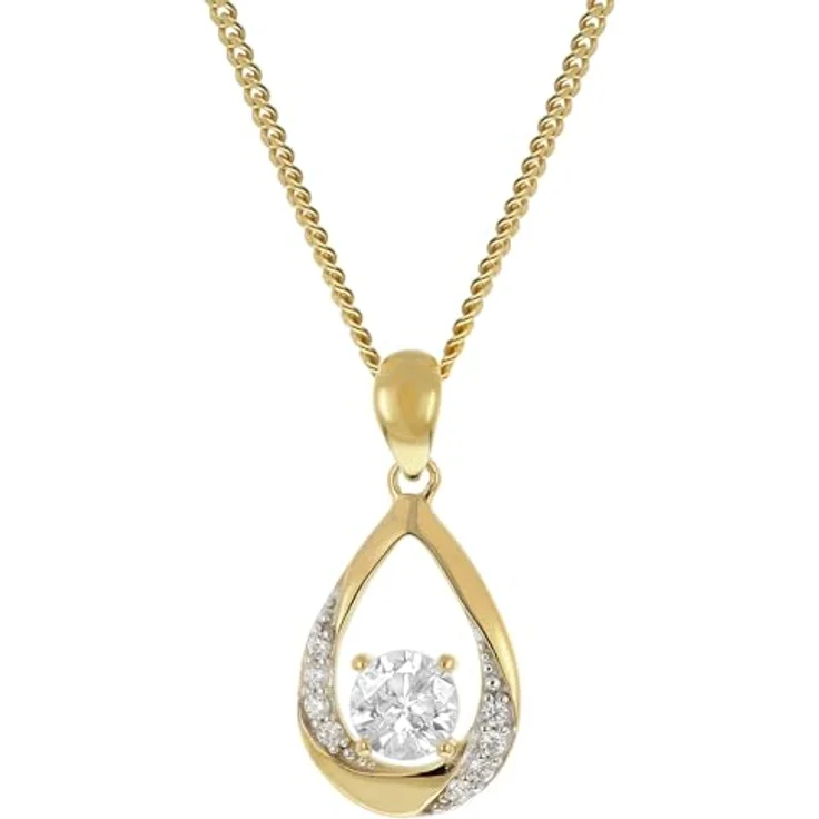 trendor Damen Gold Anhänger 333 mit Zirkonia, tropfenförmig an vergoldeter Silberkette 45 cm, elegantes Schmuckstück mit funkelnder Verzierung – Bild 1