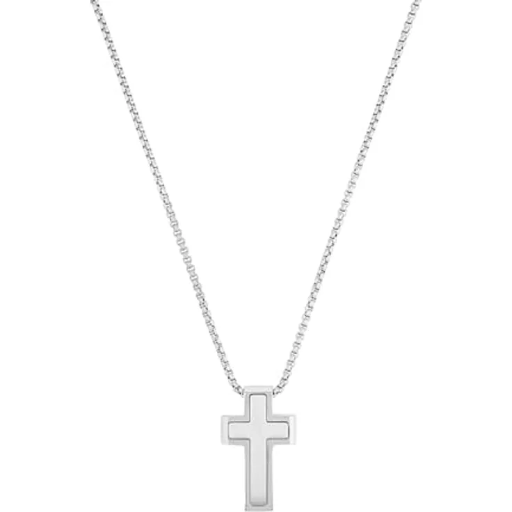 s.Oliver Herren Kette mit Kreuz-Anhänger, Edelstahl, 55+5 cm, Silber, in Schmuck Geschenk Box, 2035529