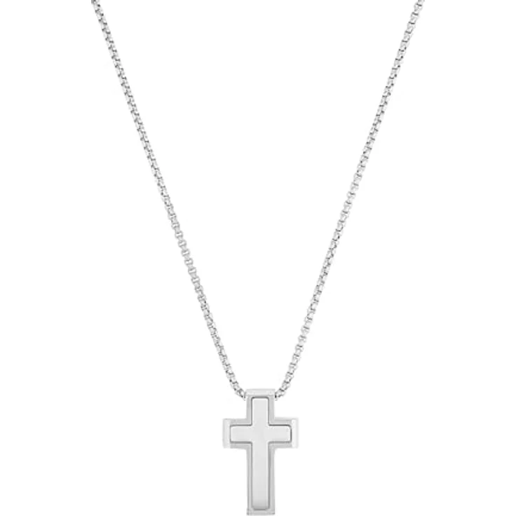 s.Oliver Herren Kette mit Kreuz-Anhänger, Edelstahl, 55+5 cm, Silber, in Schmuck Geschenk Box, 2035529 – Bild 1