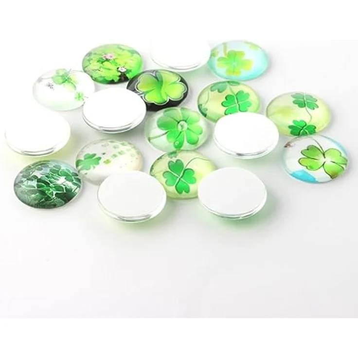 beadsvision 50 x Glascabochons 12mm Kleeblatt Mix, runde Glas Cabochons, Glücksbringer, 50 Stück mit glatter Rückseite – Bild 3