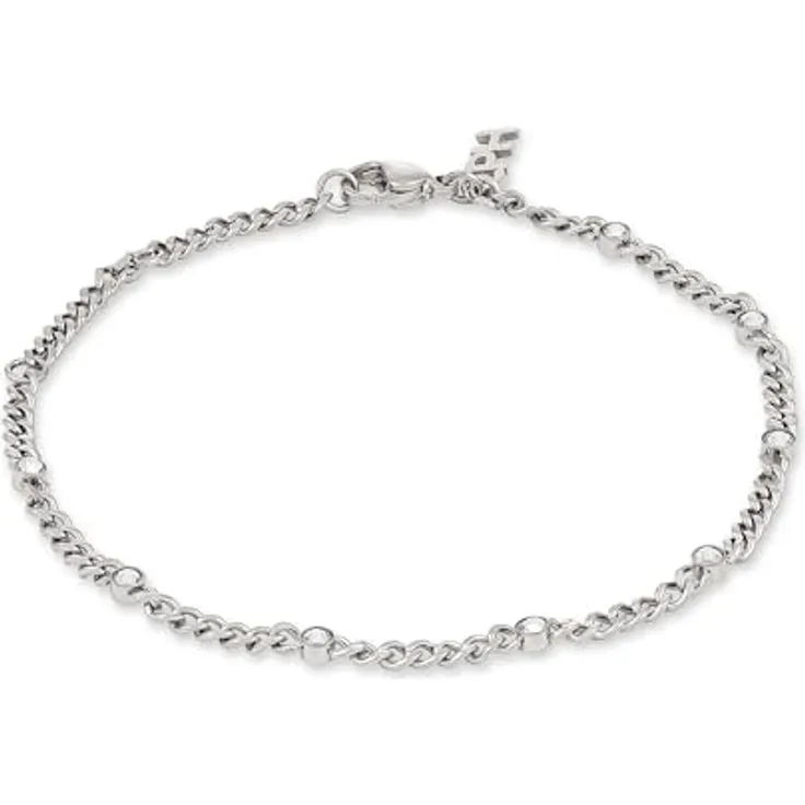 Copenhagen STUDIOS Glittery Armband, silber, Damenarmband aus poliertem Edelstahl mit Strasssteinen, verstellbare Länge (17-21 cm), wasserfest