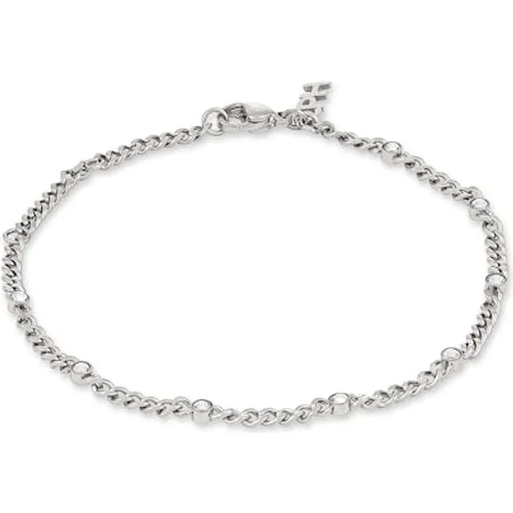 Copenhagen STUDIOS Glittery Armband, silber, Damenarmband aus poliertem Edelstahl mit Strasssteinen, verstellbare Länge (17-21 cm), wasserfest – Bild 1