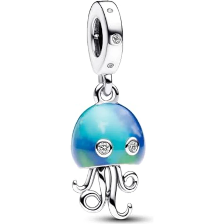 PANDORA farbwechselnde Qualle Charm-Anhänger aus Sterling Silber mit Zirkonia, bewegliche Tentakel, kompatibel mit Moments Armbändern, 792704C01 – Bild 2