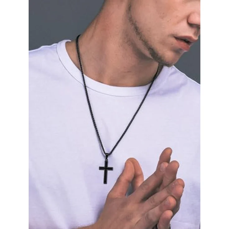 Richsteel Kreuz Kette Herren, Silber/Gold/Schwarz Edelstahl Halskette 55+5cm verstellbar, personalisierbarer Kettenanhänger, christliches Schmuckstück – Bild 2