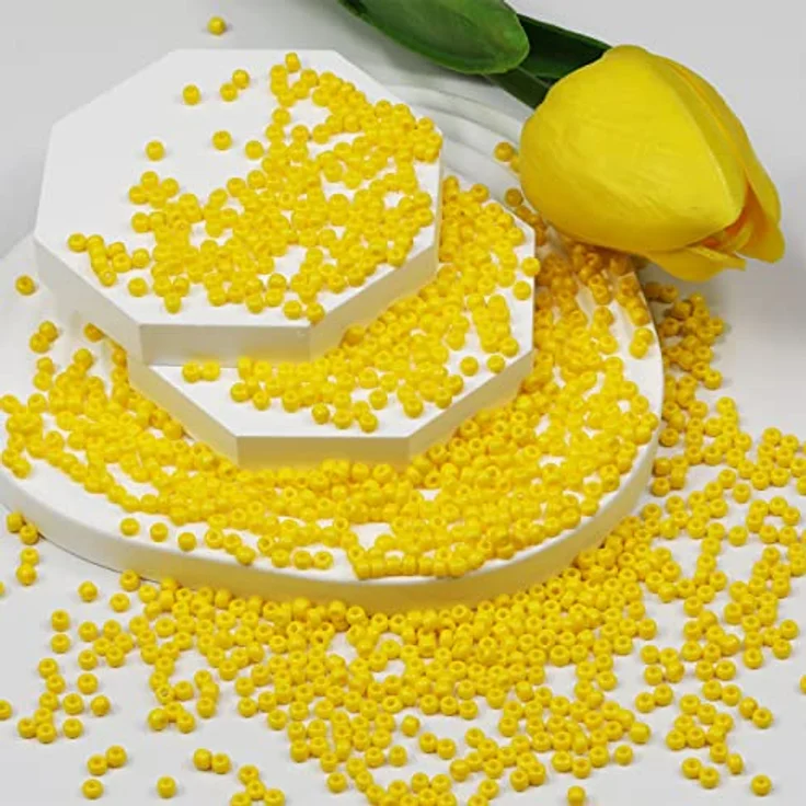 VOOMOLOVE 3 mm gelbe Rocailles-Perlen, 110 g, ca. 3200 Stück, 8/0 Glasperlen für Schmuckherstellung, DIY, handgefertigte Ohrringe und Taillenschmuck – Bild 3