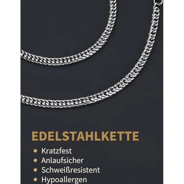 FindChic Edelstahl Halskette Herren, massive 3mm Panzerkette in Gold/Silber/Schwarz, 51cm lang mit Geschenkebox – Bild 5