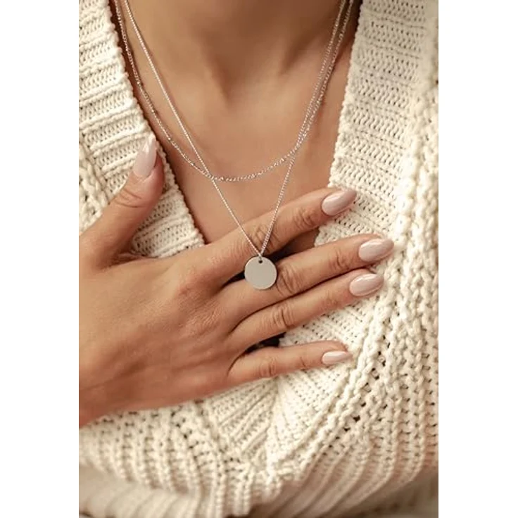 Happiness Boutique Damen Zweireihige Kette mit Kreis Anhängern aus Edelstahl in Silberfarbe | Trendige Mehrreihige Kette mit Runde Plättchen für jeden Anlass – Bild 5