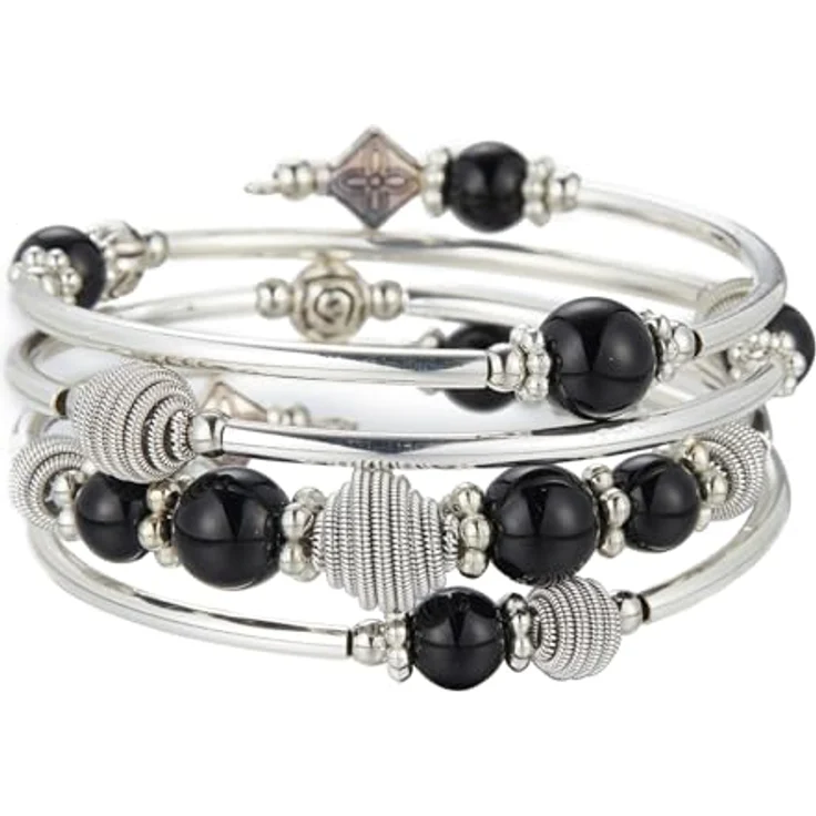 Bulinlin Wickelarmband aus Silber mit Naturstein Perlen, Boho Stil, mehrschichtig, Schwarz, für Damen, Geschenkbox enthalten – Bild 1