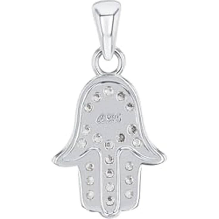 Amor Kettenanhänger Damen, Hamsa Hand aus 925 Sterling Silber mit Zirkonia Steinen, Gold in Geschenk Box – Bild 3