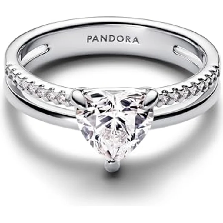 Pandora 193100C01, Damen-Silberring Doppelschiene mit herzförmigem Zirkonia, aus 925 Sterlingsilber, Teilweise geschwärzt, Ringgröße 52 – Bild 2