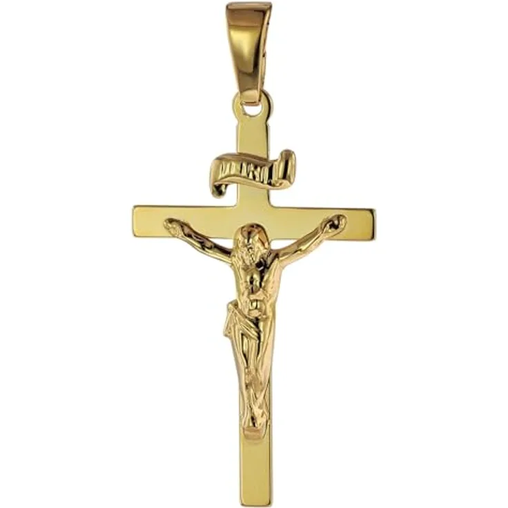trendor Kreuzanhänger 585 Gold/14 Karat, Kruzifix 24 x 15 mm, eleganter Herren Schmuck, Geschenkidee in Geschenk-Box