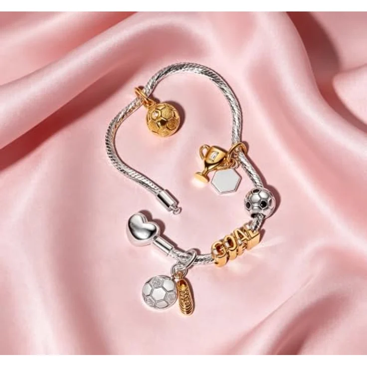 WEIMU Golden Charms 925 Sterling Silber Charm für Armband & Halskette, Hypoallergenes Fußball-Design, Geschenk für Damen – Bild 3