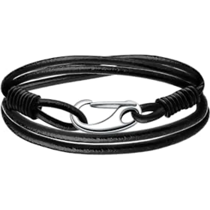 Viwind Geflochtenes Lederarmband Damen, Multilayer 21cm mit Edelstahlkarabiner, Schwarzes Rundseil, Geschenkbox