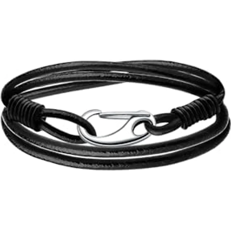 Viwind Geflochtenes Lederarmband Damen, Multilayer 21cm mit Edelstahlkarabiner, Schwarzes Rundseil, Geschenkbox – Bild 1