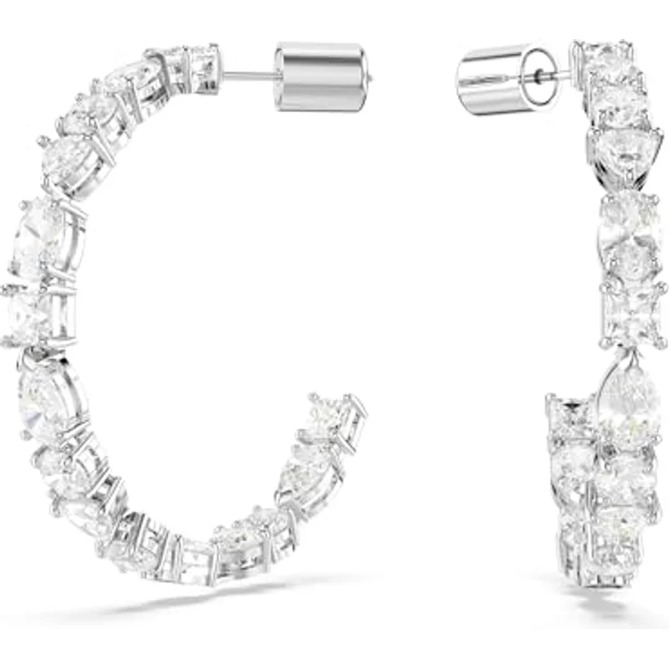 Swarovski Mesmera Kreolen, Weiße Rhodinierte Damenohrringe mit Swarovski Kristallen, 3.9 x 0.3 cm – Bild 1
