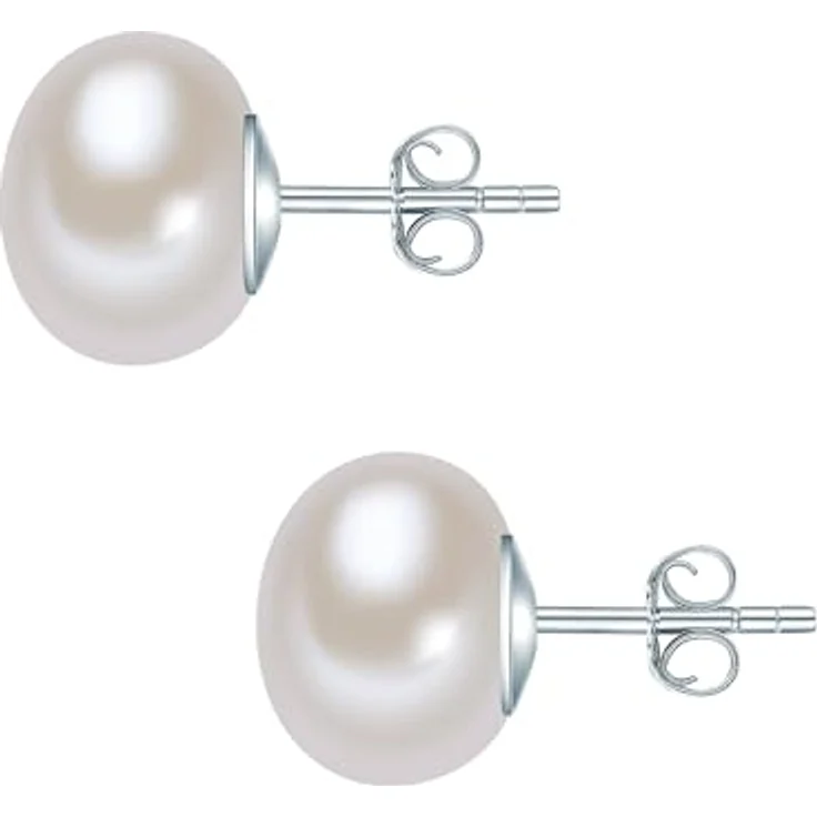 Valero Pearls Damen Perlenohrstecker 925/- Sterling Silber, weiße Süßwasser-Zuchtperlen 11-12 mm, anlaufgeschützt – Bild 2