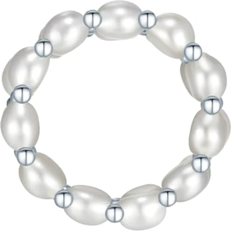 Valero Pearls Damen Perlenring, elastischer Ring aus 4-5 mm Süßwasser-Zuchtperlen in grau, 925 Sterling Silber, flexibel einstellbar – Bild 2