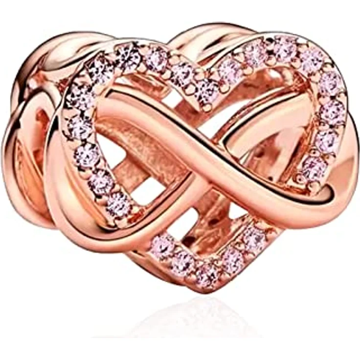 Amuefer Infinity Heart Charm Sparkling Armband, 925 Sterling Silber, Rose Gold mit Cubic Zirkonia Perlen, kompatibel mit europäischen Armbändern – Bild 1