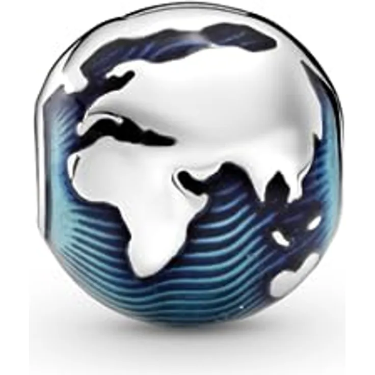 PANDORA Blauer Globus Clip Charm, Sterlingsilber mit blauer Emaille, Herzform Australien