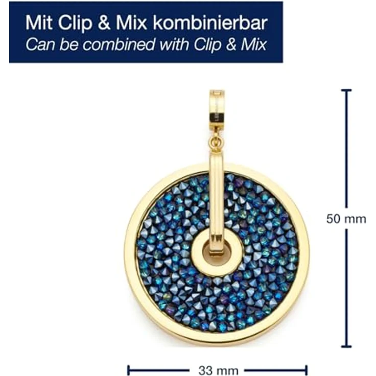 JEWELS BY LEONARDO Anhänger Clip & Mix Blanca, Ketten-Anhänger aus goldfarbenem Edelstahl mit irisierenden Glaskristallen in Dunkelblau und Schwarz, 5 x 3,3 x 0,8 cm – Bild 2