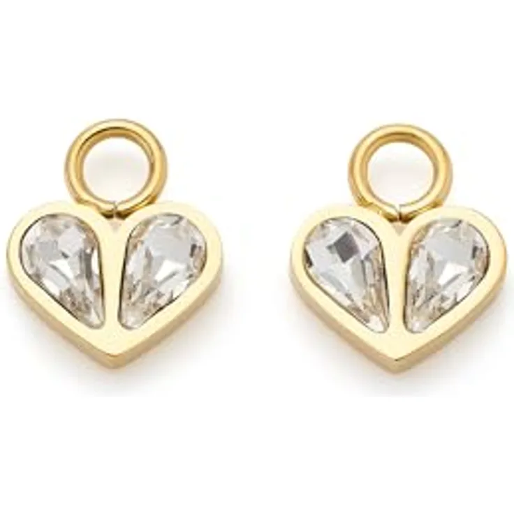 JEWELS BY LEONARDO Anhänger Beauty's Ines, Charms-Anhänger aus goldfarbenem Edelstahl mit klaren facettierten Glastropfen in Herz-Form, allergikerfreundlich, 1 Paar, Geschenkverpackung, 025522