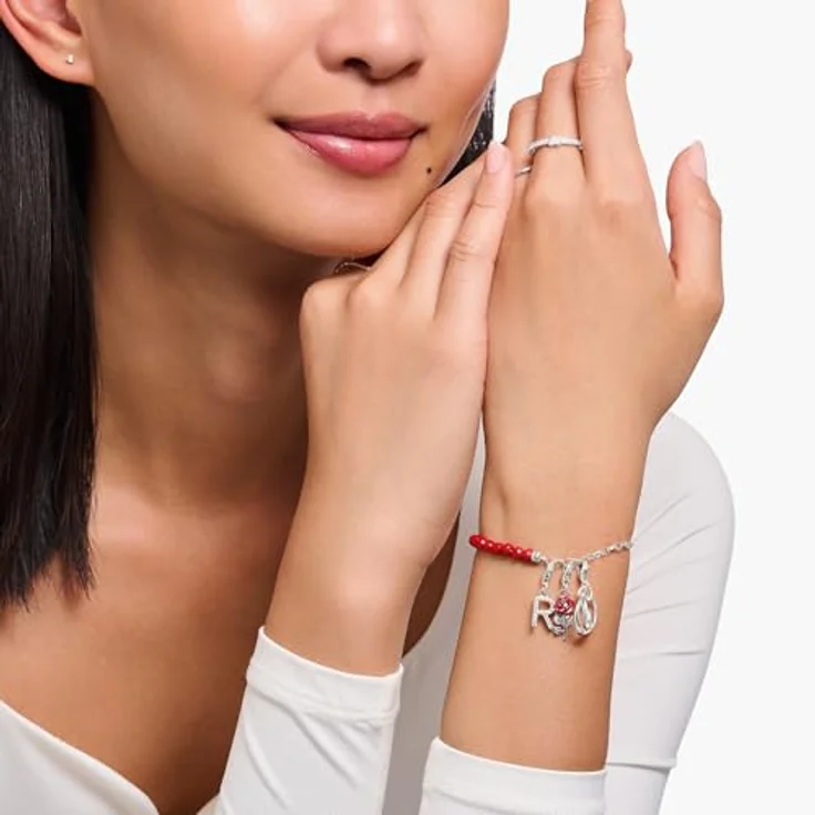 THOMAS SABO Charm-Anhänger Buchstabe R, Silber 925 mit weißen Steinen, geeignet für Charm Armbänder und Ketten – Bild 2