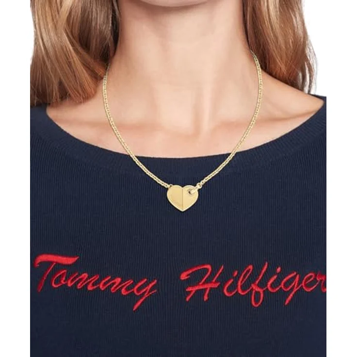 Tommy Hilfiger Jewelry Damen Gliederhalskette aus Edelstahl mit Herz-Anhänger, vergoldet oder silber, 45,7 cm + 5,1 cm Verlängerung – Bild 3