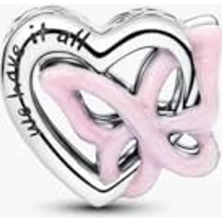 PANDORA Charm Verschlungenes Herz und Schmetterling Anhänger, 925 Sterling Silber mit rosa Emaille und Gravur „Zusammen Wir haben alles“, kompatibel mit Moments, 794475C01 – Bild 2