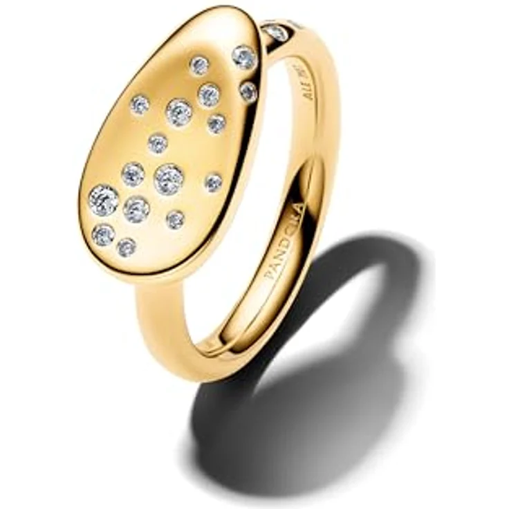 PANDORA Essence Kleiner Steinbesetzter Ovaler Siegelring, 14K vergoldete Metalllegierung mit Zirkonia, Größe 50, 164707C01-50 – Bild 1