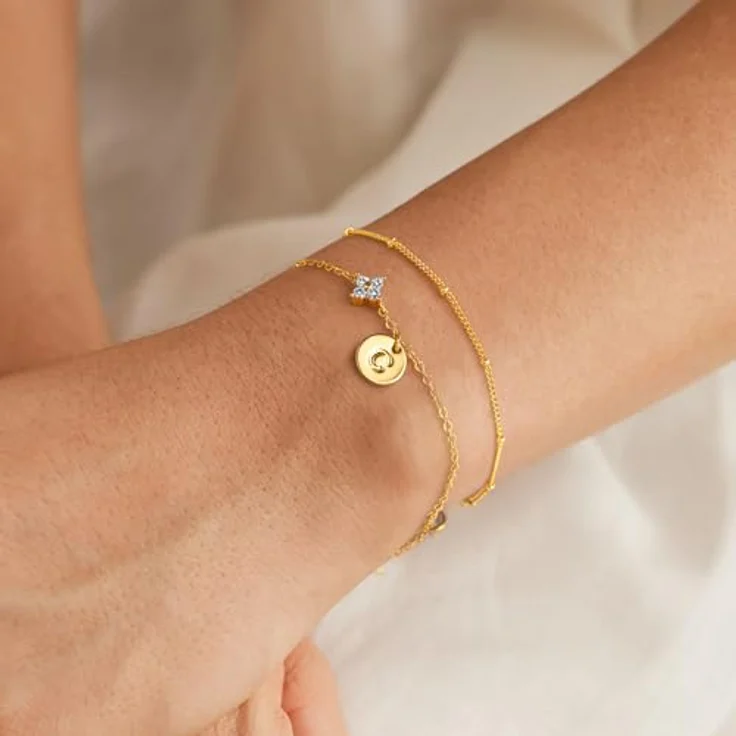 TINGN Gold Armband mit Buchstaben E, personalisiertes Disc-Monogramm Charm Armband für Damen, hypoallergen, 15cm + 5cm verlängerungskette – Bild 5