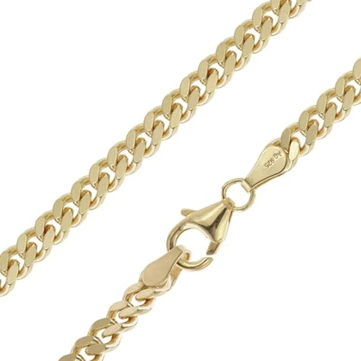 trendor Panzerarmband für Damen und Herren, 925 Silber vergoldet, 4,1 mm diamantierte Flachpanzerkette, 19 cm, mit Mikrofaser-Pflegetuch, hochwertiges Geschenk – Bild 3