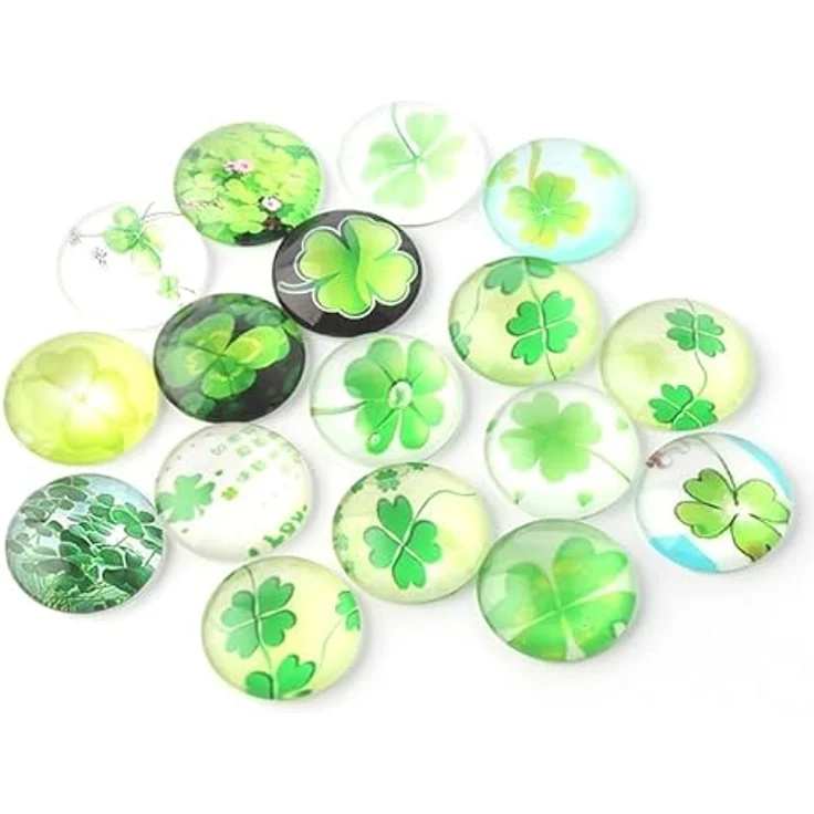 beadsvision 50 x Glascabochons 12mm Kleeblatt Mix, runde Glas Cabochons, Glücksbringer, 50 Stück mit glatter Rückseite – Bild 2