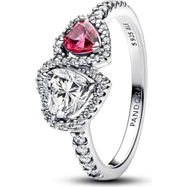 PANDORA Timeless Strahlenkranz Herzen Ring, Sterling Silber mit Zirkonia und rotem Kristall, Größe 52, 193662C01-52 – Bild 1