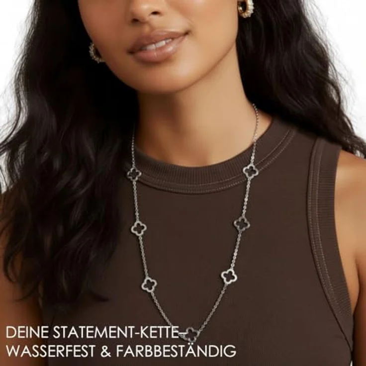 Heideman Halskette Elara Damen - aus hochwertigem Edelstahl - 80 cm lang mit Kleeblatt Ornamenten in Gold, Silber und Roségold - zeitlos und hypoallergen – Bild 3
