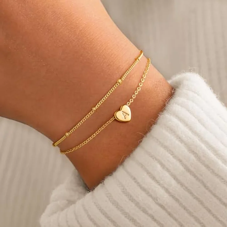 TINGN Herz Armband Damen Gold, Vergoldet mit personalisiertem Buchstaben A, verstellbare Armkette, 14 Karat Gold, Geschenk für Frauen und Mädchen – Bild 2