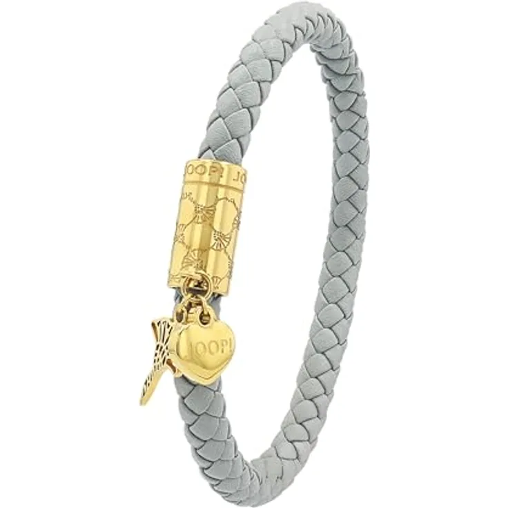 JOOP! Damen-Armband mit Anhänger, Edelstahl und Leder, 19 cm, gold, Geschenkidee in Schmuck Geschenk Box, 2100976